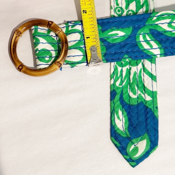 J.CREW Green & Blue Floral Belt Bamboo Buckle Beachy Coastal Size Small/Medium - Picture 4 of 8